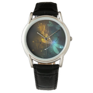 Reloj De Pulsera Vuelo de libélula luminosa verde