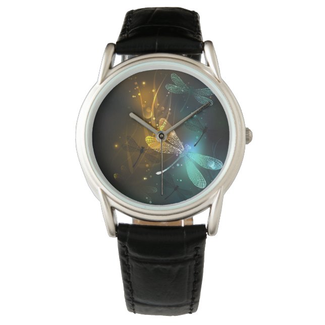 Reloj De Pulsera Vuelo de libélula luminosa verde (Anverso)