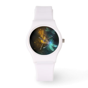 Reloj De Pulsera Vuelo de libélula luminosa verde