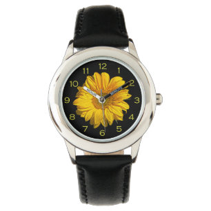 Reloj De Pulsera Wacna de números amarillos de girasol