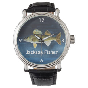 Reloj De Pulsera Walleye Pike personalizado sobre el azul