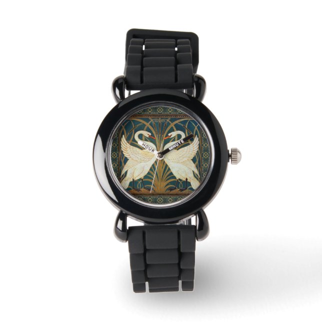 Reloj De Pulsera Walter Crane Swan, Rush E Iris Art Nouveau (Anverso)
