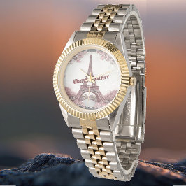 Reloj De Pulsera Wanderlust Paris Eiffel Tower Blush Pink Travelers