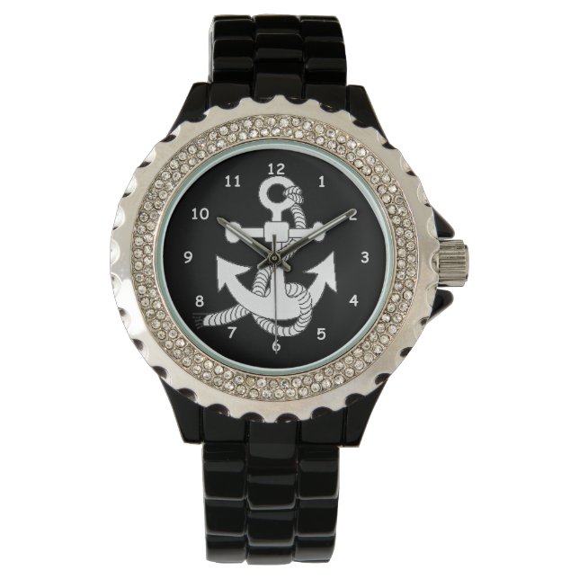 Reloj De Pulsera Watch - Anclaje blanco sobre negro (Anverso)