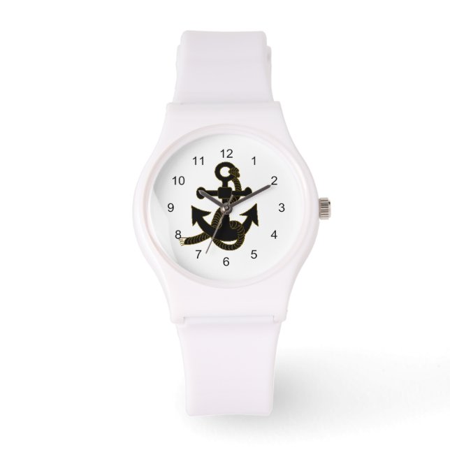 Reloj De Pulsera Watch - Anclaje negro sobre blanco (Anverso)