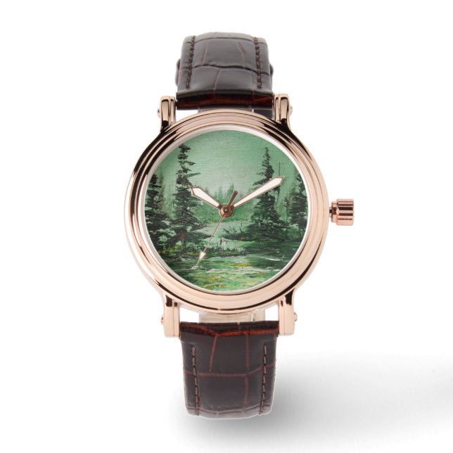 Reloj De Pulsera Watch Ann Hayes pintando bosque verde (Anverso)