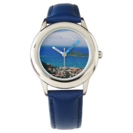 Reloj De Pulsera Watch con banderas azules con escena de la isla