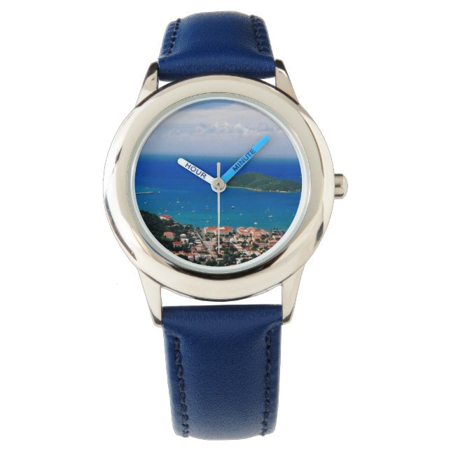 Reloj De Pulsera Watch con banderas azules con escena de la isla (Anverso)