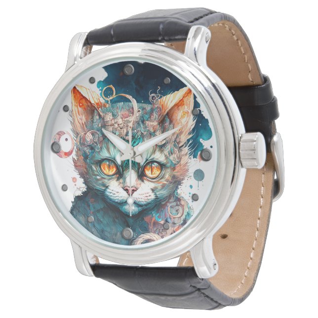 Reloj De Pulsera Watercolor cat en estilo steampunk (Angular)