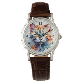 Reloj De Pulsera Watercolor Cat Multicolor Splash art