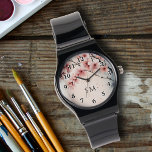 Reloj De Pulsera Watercolor Cherry Blossom Floral Girly Monogramado<br><div class="desc">Añade un toque de elegancia con este reloj de nata de color de cerezo floral de flores monogramado! Este reloj combina belleza y funcionalidad con un delicado diseño de acuarela de flores de cerezo en tonos rosas y azules. Los números de tipografía negra enmarcan el diseño, mientras que sus iniciales...</div>
