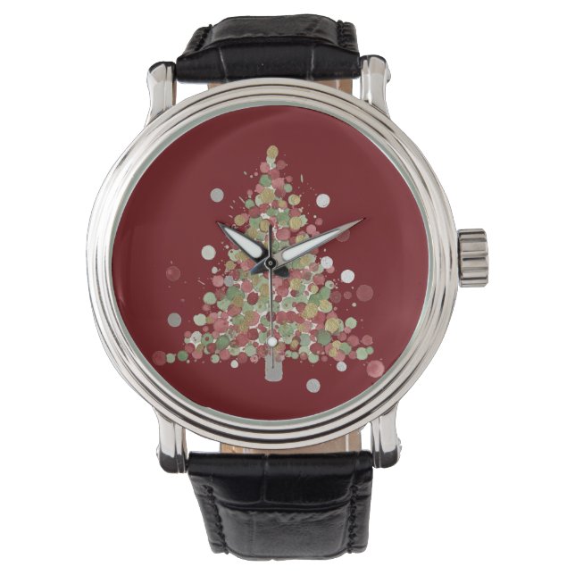 Reloj De Pulsera Watercolor Christmas Polka Dot Tree (Anverso)