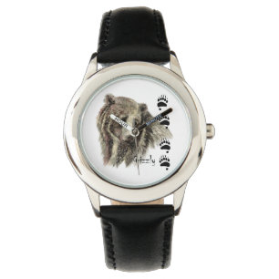 Reloj De Pulsera Watercolor Grizzly Bear Wildlife Nature Art