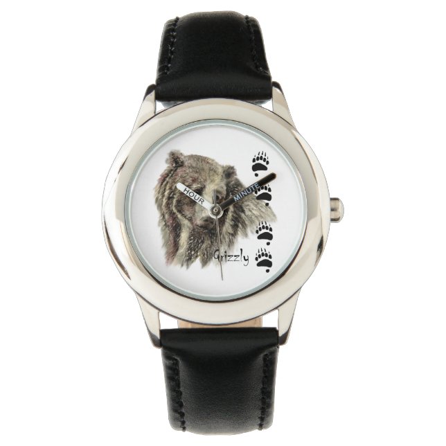 Reloj De Pulsera Watercolor Grizzly Bear Wildlife Nature Art (Anverso)