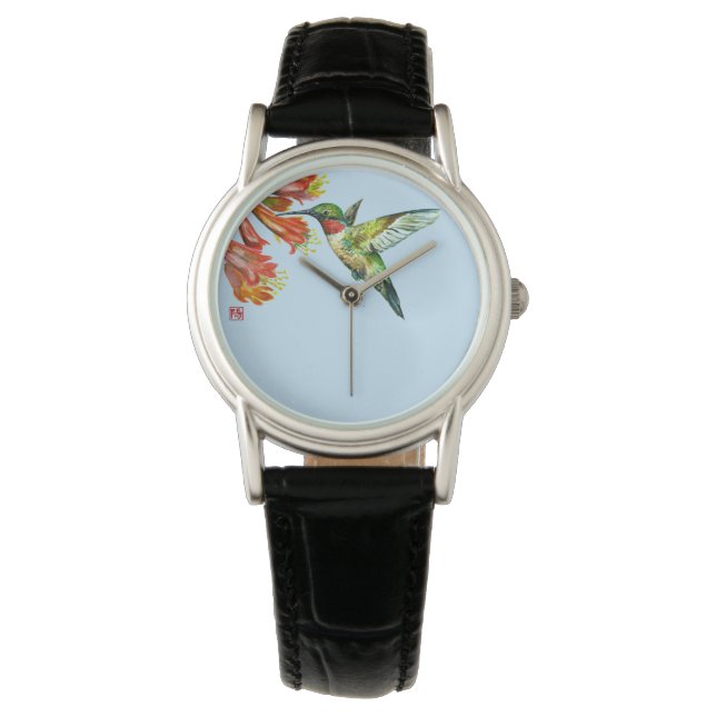 Reloj De Pulsera Watercolor Hummingbird (Anverso)