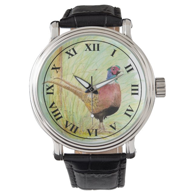 Reloj De Pulsera Watercolor Ring-Necked Pheasant Game Bird (Anverso)