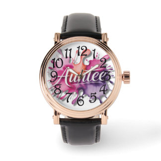 Reloj De Pulsera Watercolor Splash with Auntee typography 