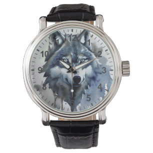 Reloj De Pulsera Watercolor Wolf Head Dusty Blue