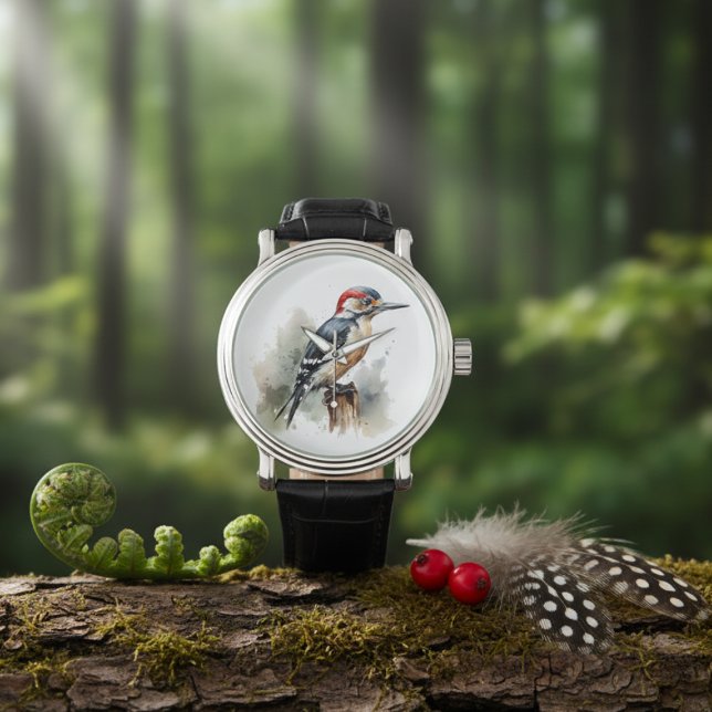 Reloj De Pulsera Watercolor Woodland Woodpecker (Subido por el creador)