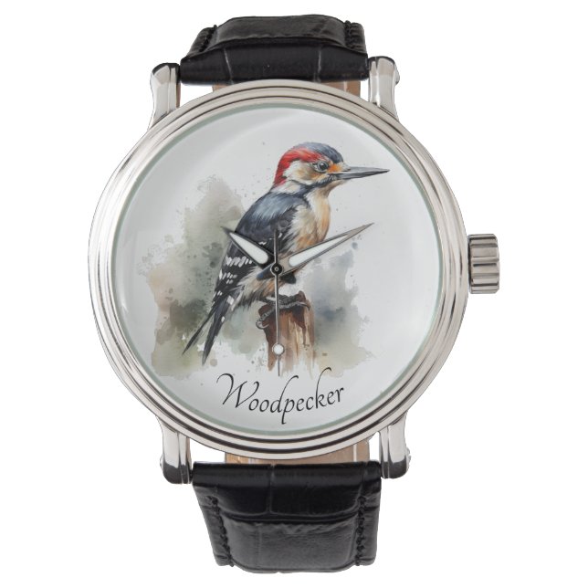 Reloj De Pulsera Watercolor Woodpecker Woodland, personalizado (Anverso)