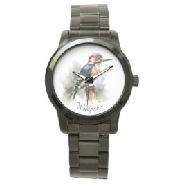 Reloj De Pulsera Watercolor Woodpecker Woodland, personalizado