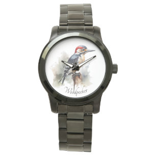 Reloj De Pulsera Watercolor Woodpecker Woodland, personalizado