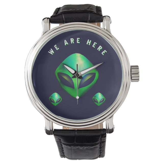 Reloj De Pulsera "We Are Here" Green Alien head (Anverso)