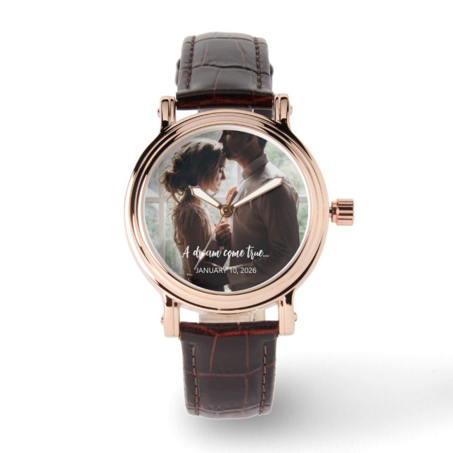Reloj De Pulsera Wedding Date with Quote and Picture of Couple (Anverso)