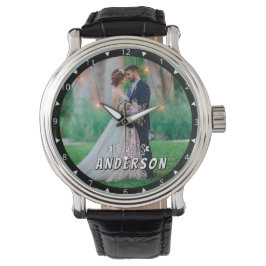 Reloj De Pulsera Wedding Photo Anniversary elegant script