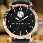 Reloj De Pulsera Wedding Romantic Gifts Vintage style Couple names<br><div class="desc">Wedding Romantic Gifts Vintage style Couple names Watch Monogram black Watch Wedding Romantic Gifts Vintage style Couple names ★WHO TO USE★: Applicable to the Couple Lovers, Women and Men, Valentines, boyfriends and girlfriend, husbands and wife, etc. are all good gifts for their loved ones(set for two) ★Fashion Business Design★: Simple...</div>