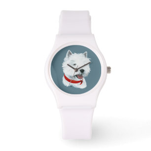 Reloj De Pulsera Westie Collar Rojo