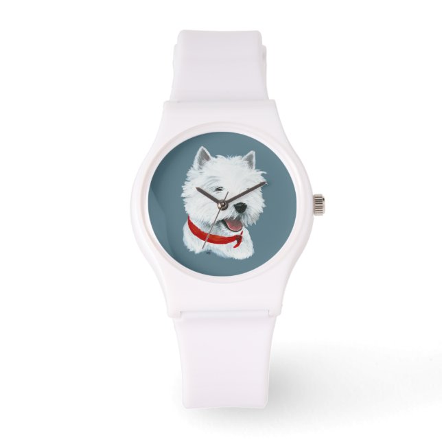 Reloj De Pulsera Westie Collar Rojo (Anverso)
