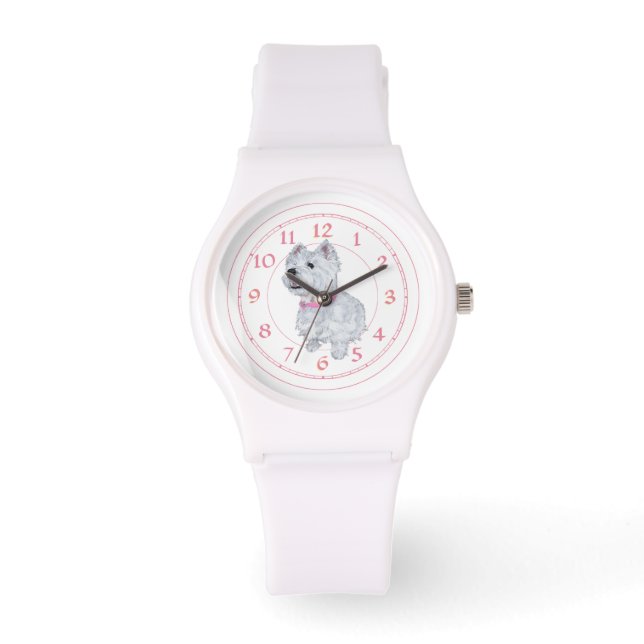 Reloj De Pulsera Westie Collar Rosa (Anverso)