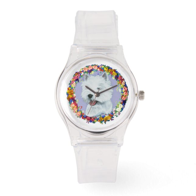 Reloj De Pulsera Westie Floral (Anverso)
