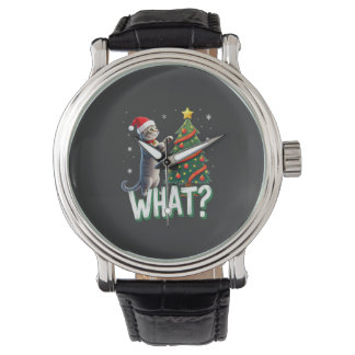 Reloj De Pulsera What Funny Cat Pushing Christmas Tree Over Cat Xma