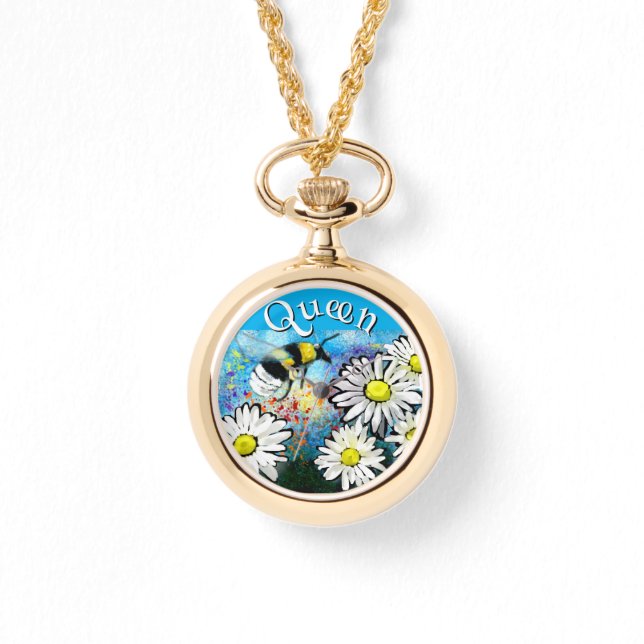 Reloj De Pulsera Whimsical Bumble Bee in Daisies Personalized (Anverso)