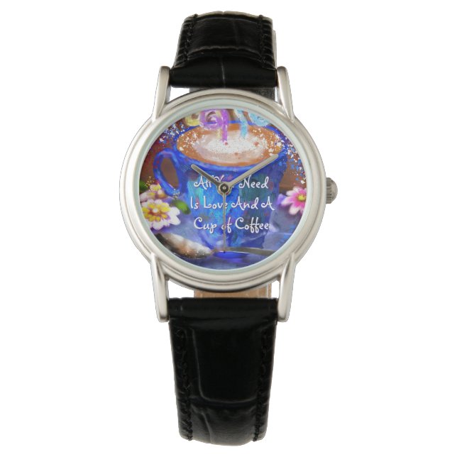 Reloj De Pulsera Whimsical Cup of Coffee Floral Personalized (Anverso)