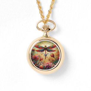 Reloj De Pulsera Whimsical Dragonfly Floral Resumen de la Prosperid