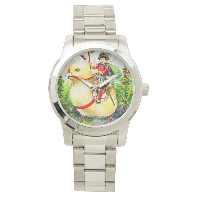 Reloj De Pulsera Whimsical Easter Greetings: Sobre el polluelo giga (Anverso)
