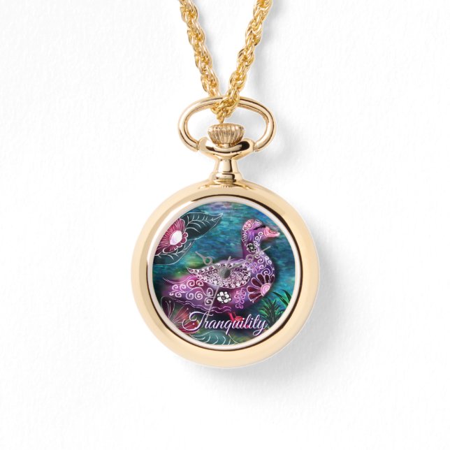 Reloj De Pulsera Whimsical Floral Duck Purple Teal Personalized (Anverso)