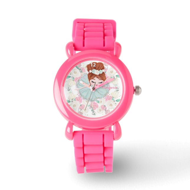 Reloj De Pulsera Whimsical Girly Floral Pink Ballerina Personalizad (Anverso)