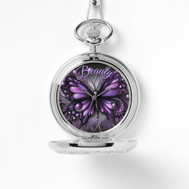Reloj De Pulsera Whimsical Gothic Butterfly Purple Personalized (Anverso)
