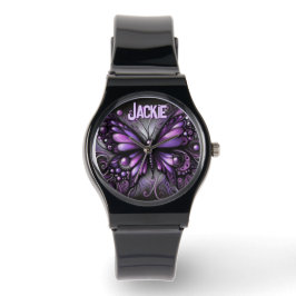 Reloj De Pulsera Whimsical Gothic Butterfly Purple Personalized