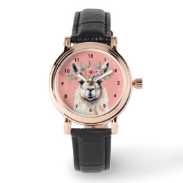 Reloj De Pulsera Whimsical Llama Floral Zen Farm Pink