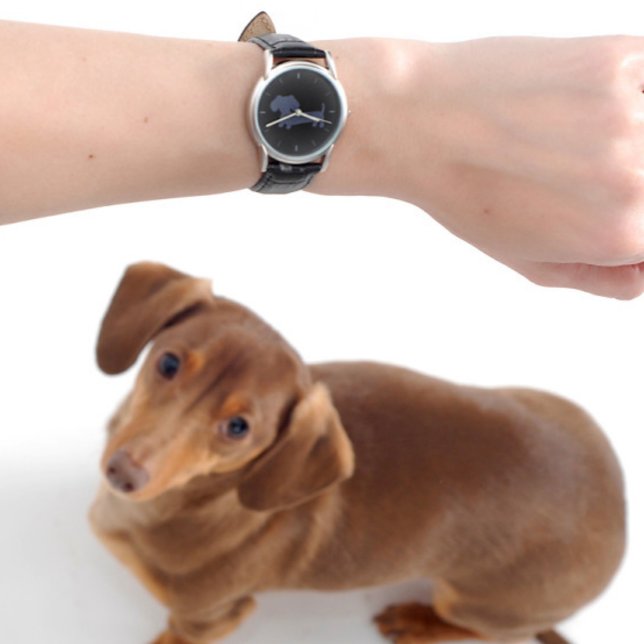 Reloj De Pulsera Whimsical Wiener Dog Watch - Unisex Gray Dachshund (Dachshund watch for wiener dog moms or doxie dads)