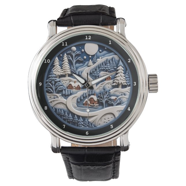 Reloj De Pulsera Whimsical Winter Village Beneath Starry Sky (Anverso)