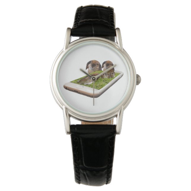 Reloj De Pulsera "Whimsy con la cabeza descuidada: conejitos con el (Anverso)