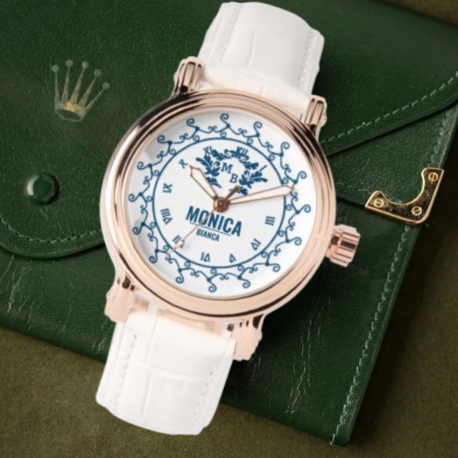 Reloj De Pulsera White and Blue Personalized Custom Monogram  (Subido por el creador)