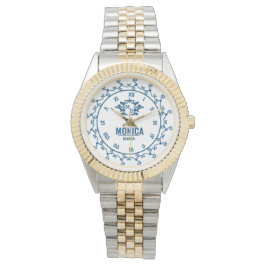 Reloj De Pulsera White and Blue Personalized Custom Monogram