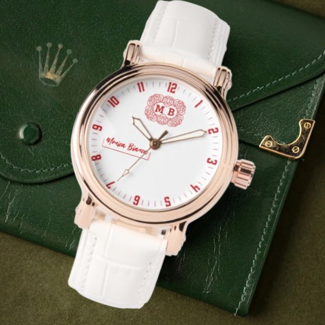 Reloj De Pulsera White and Rose Personalized Custom Monogram Elegan (Subido por el creador)